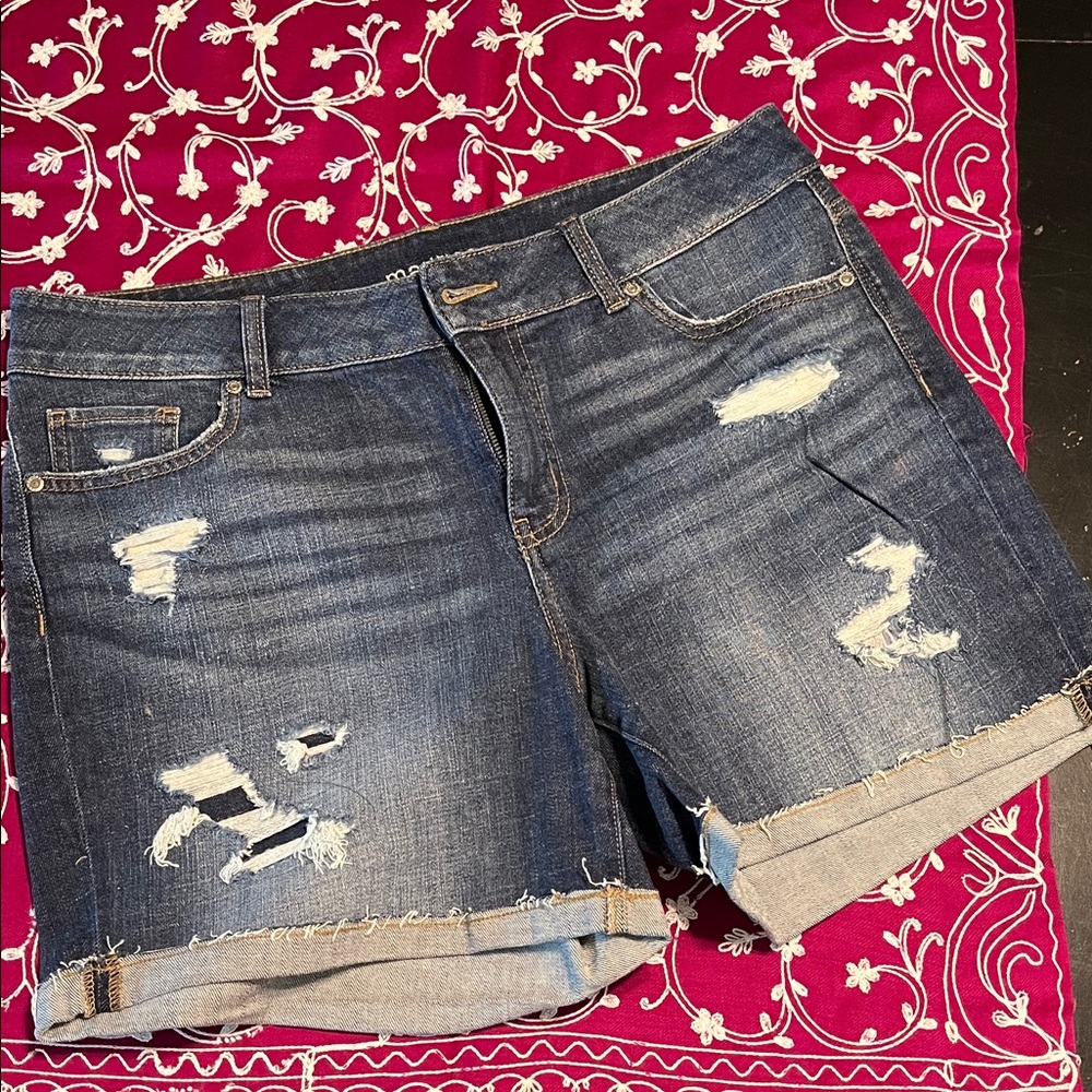 Maurices Dark Blue Distressed Jean Shorts